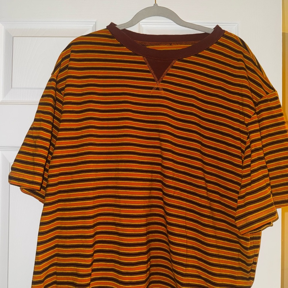 Striped Men's Shirt in Orange and Brown